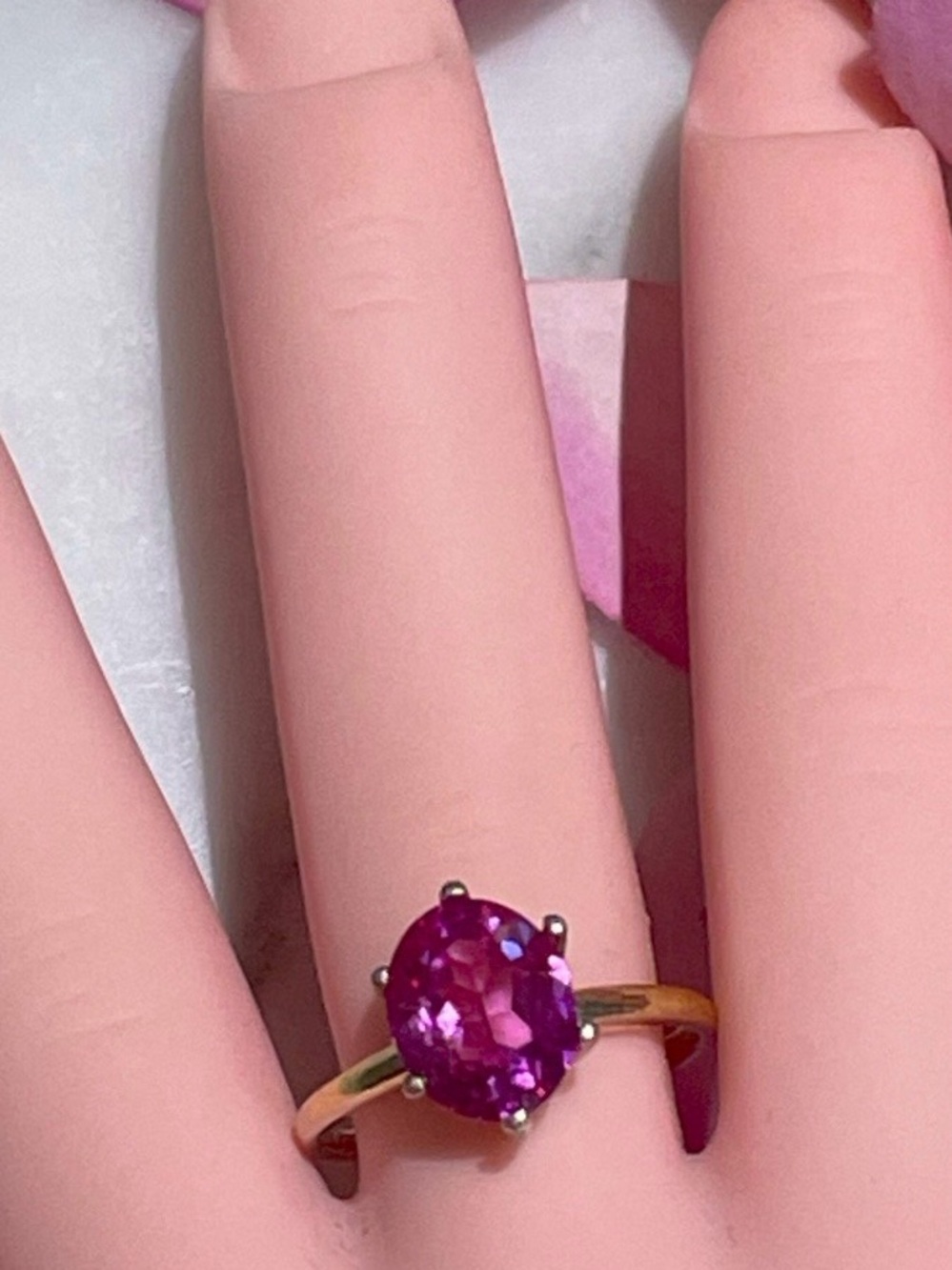 Lab Created Pink Tourmaline 10x8m Solitaire 925 Sterling Solver Ring - Picture 3 of 3
